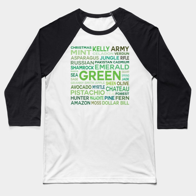 Word Cloud - Shades of Green (White Background) Baseball T-Shirt by inotyler